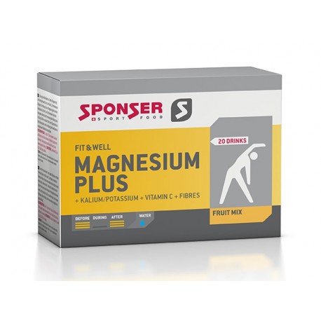 Magnez SPONSER MAGNESIUM PLUS w proszku mix owoców pudełko 20 saszetek x 6,5g